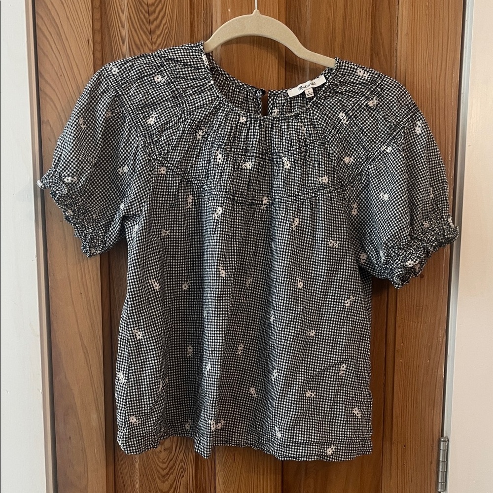 Madewell Navy and White Checkered Top
